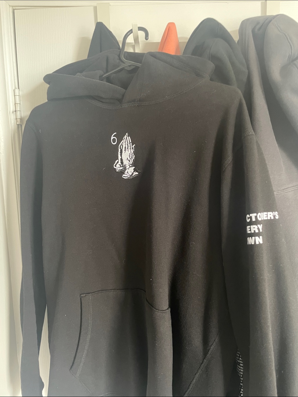 Ovo Black Hoodie With White Prayer Hands & '6' Graphic